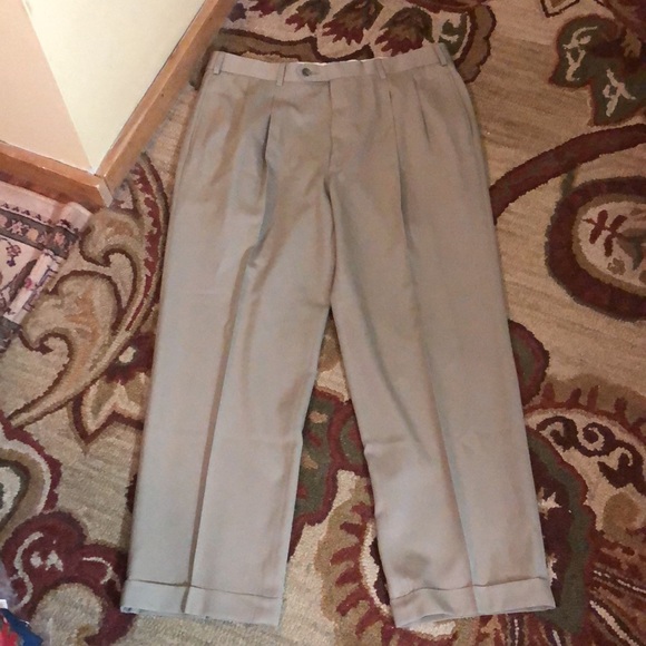 Vtg BROOKS BROTHERS 346 Trousers Size 36”W 28”L Tan Pleat 100% Wool Career $195 - Picture 3 of 16